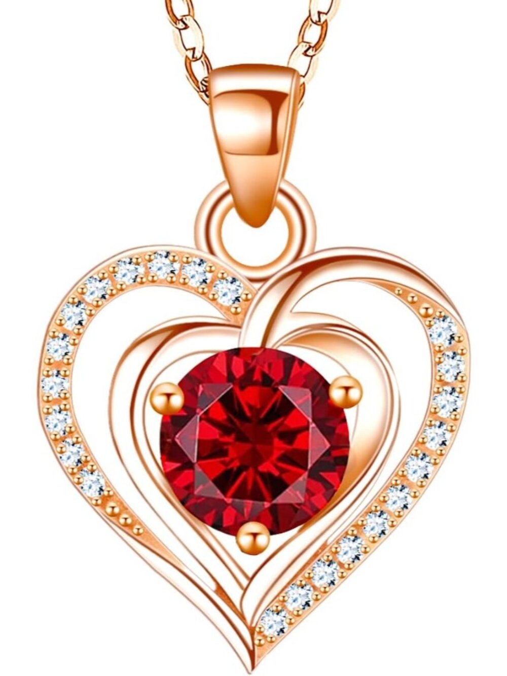Women Rose Gold 8 925 Sterling Silver Zirconia Heart Birthstone Pendant Necklace